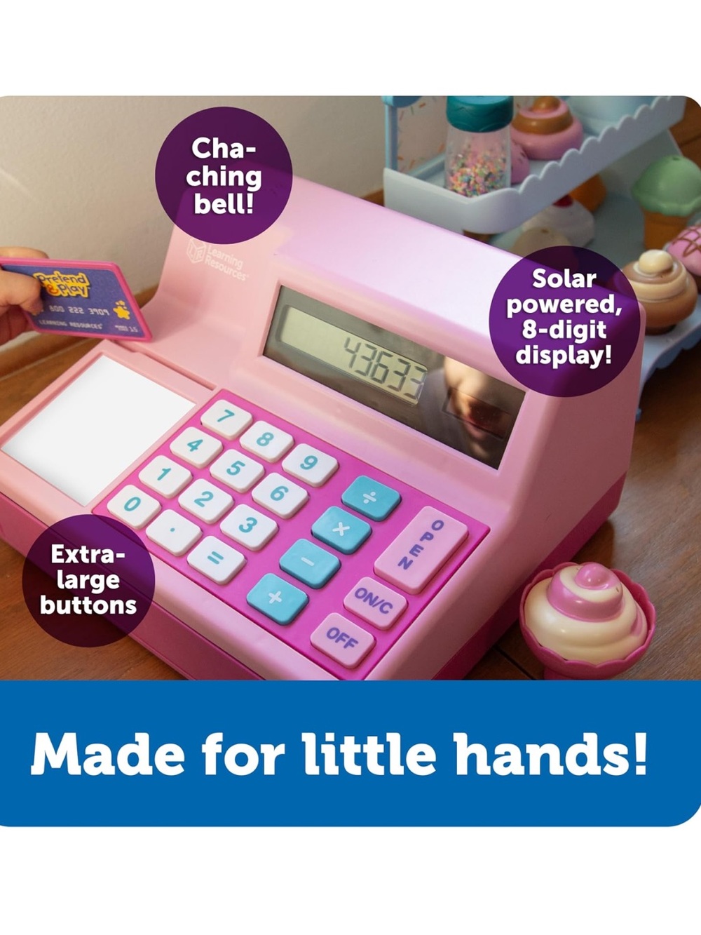 Kids Pink Play Cash Register Toy - Learning Resources